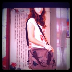 Floral Print Canvas Sutdent Shoulder Bag